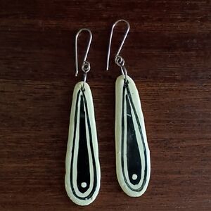 Vintage Handcrafted Black and Cream Teardrop Dangle Earrings